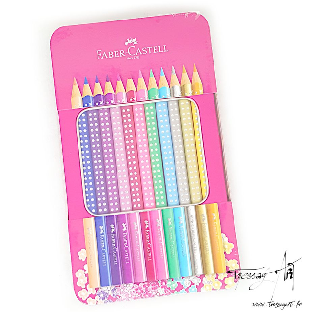 FABER CASTELL - 12 CRAYONS DE COULEURS GIRLY BOITE METAL - FB062