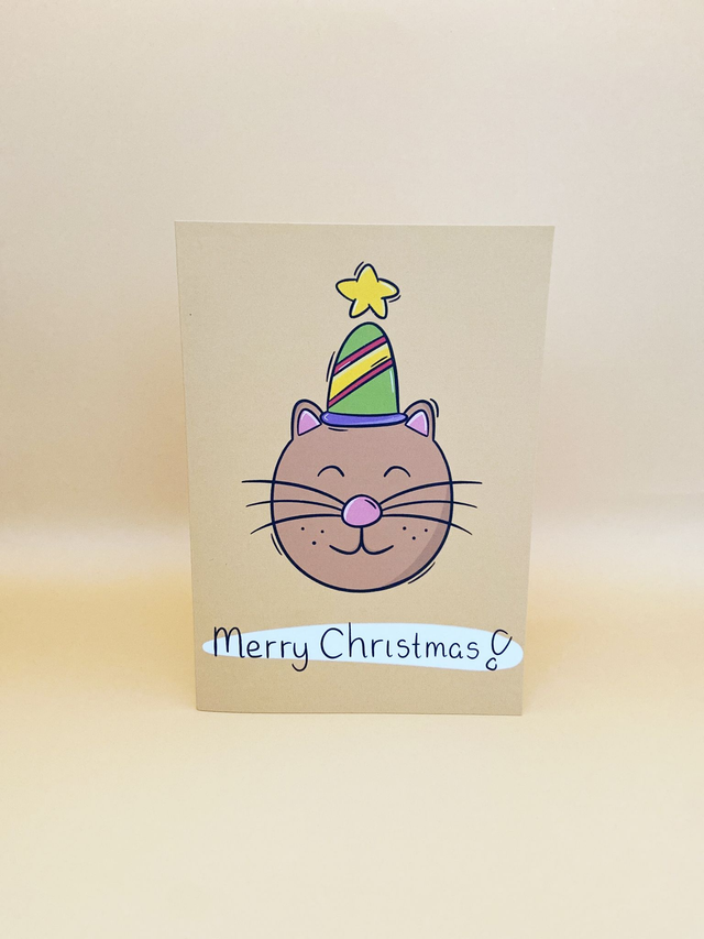 Beige cat Christmas card