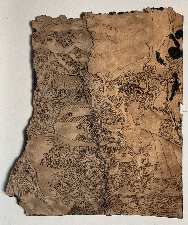 Encre sur loupe d'orme - 24 x 29 cm - 2025