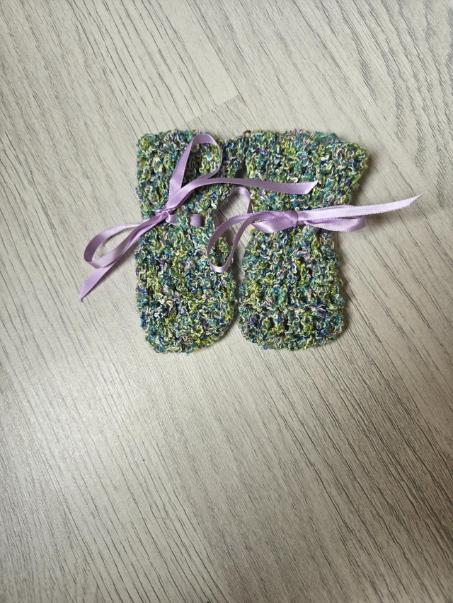 Crochet dolls mittens green blue purple mix