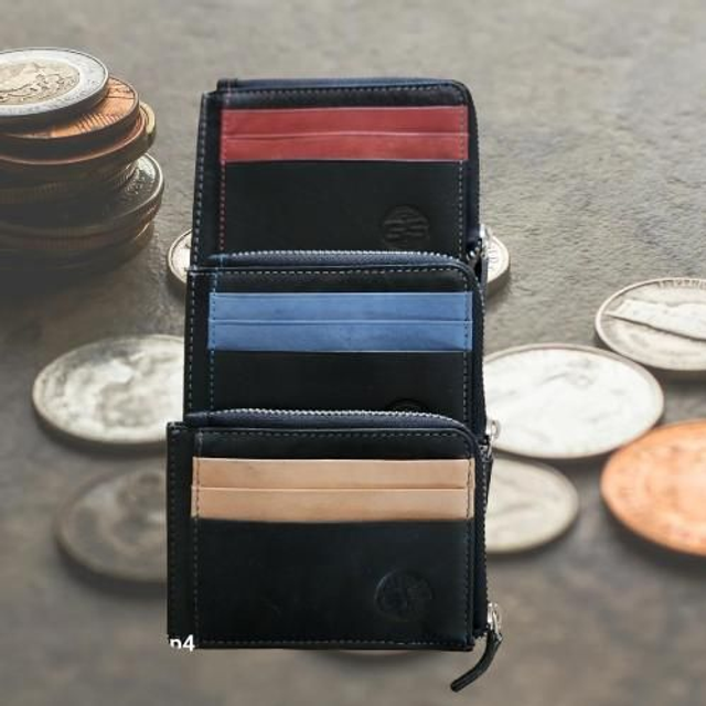 Porte-cartes en cuir avec fermeture éclair 