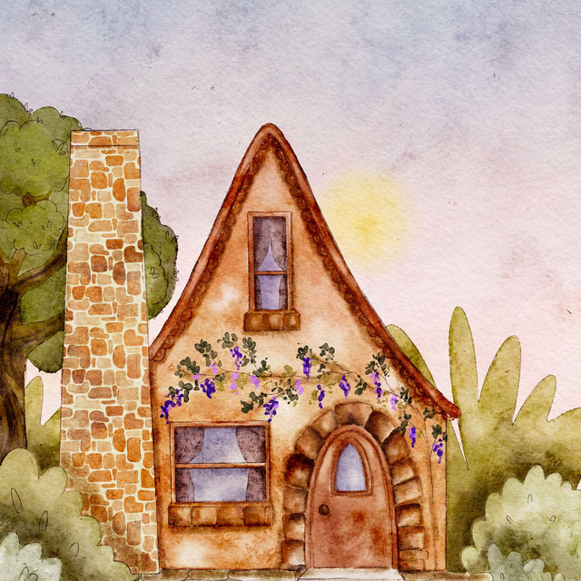 Affiche Petite maison style aquarelle | Décoration chambre | Illustration jeunesse