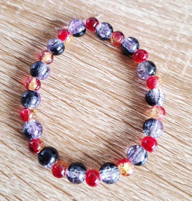 Purple and Orange crackled glass beaded bracelet