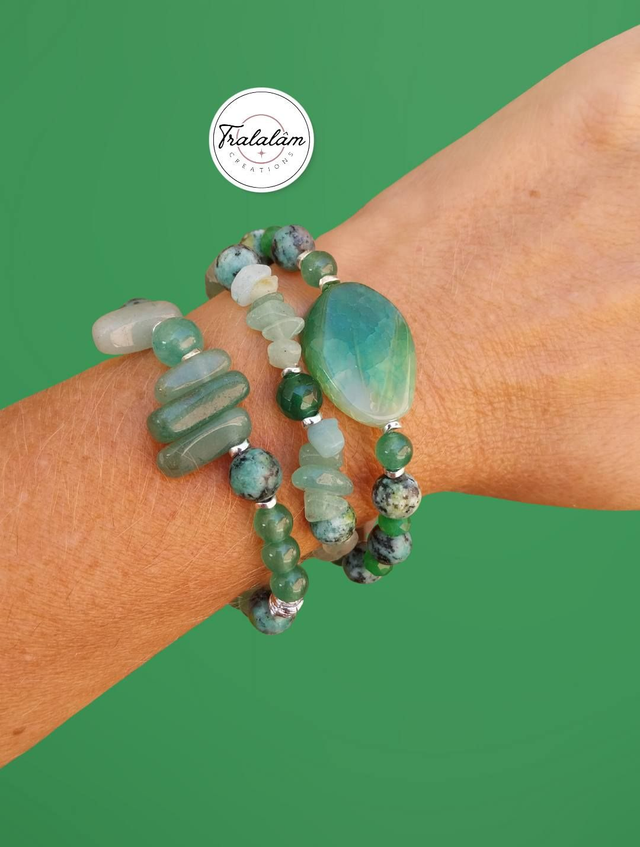 ✨ Ensemble Bracelets Triptyque Émeraude Bohème ✨