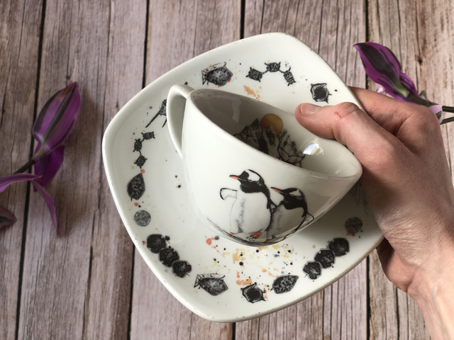 Gentoo penguins upcycled cups