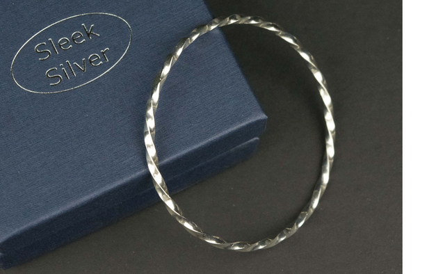 Silver Twisted Bangle - Square Profile