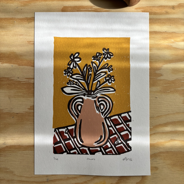 Flowers Multicolor - Linoprint A5