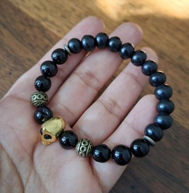 Bracelet Santa Muerte crâne doré