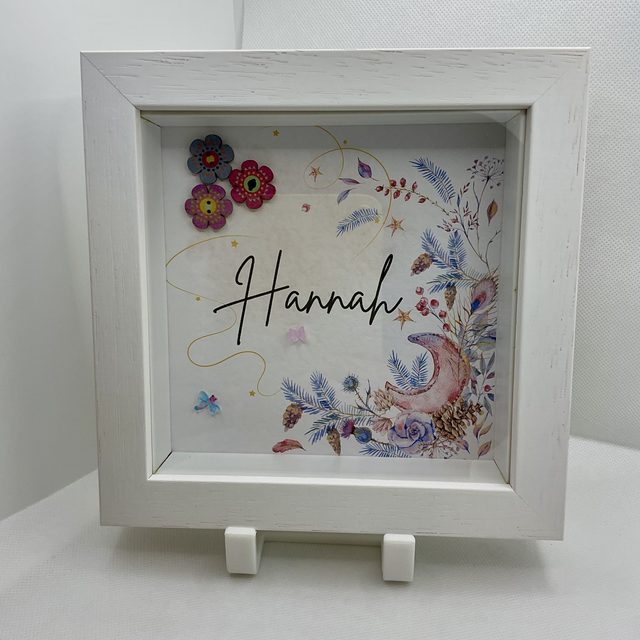 Personalised Christmas frame. Buttons frame with custom name.