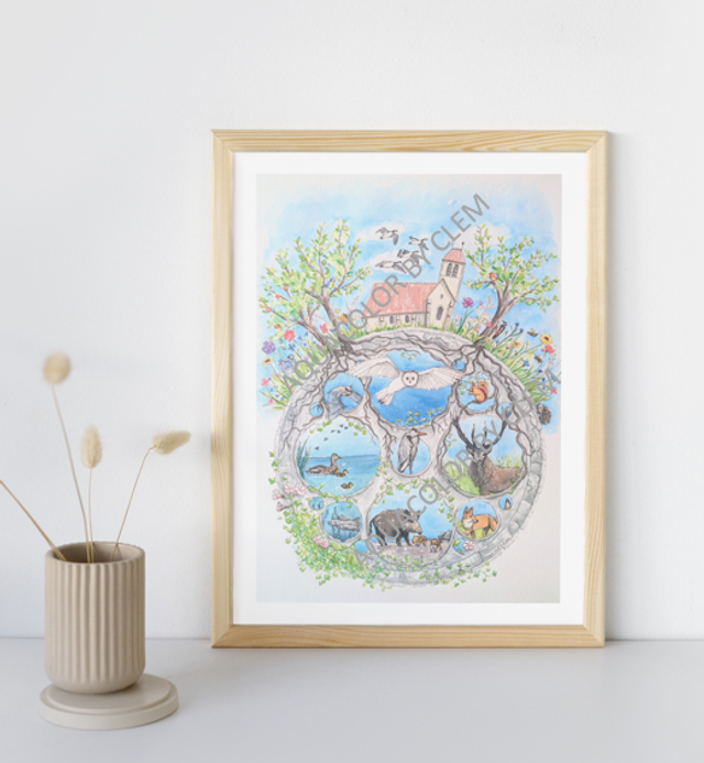 Tableau aquarelle A3 environ biodiversité de nos forêts en Vallée de Chevreuse