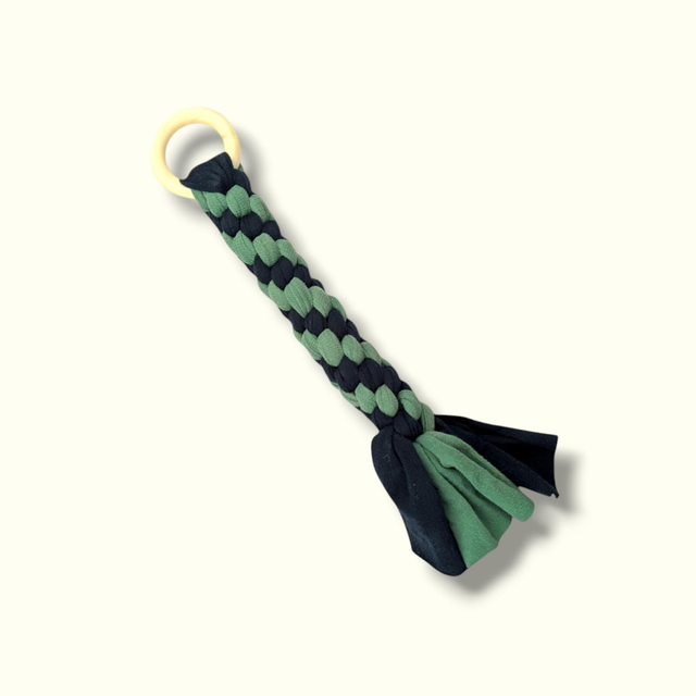 Hand-Braided Tug-of-War Dog Toy with Wooden Loop