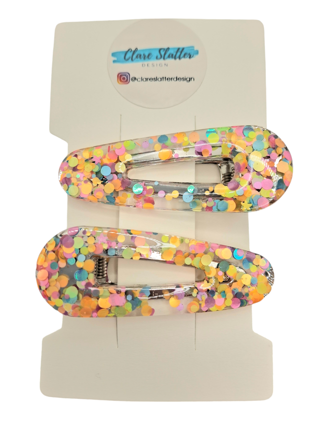 Neon confetti clip pair