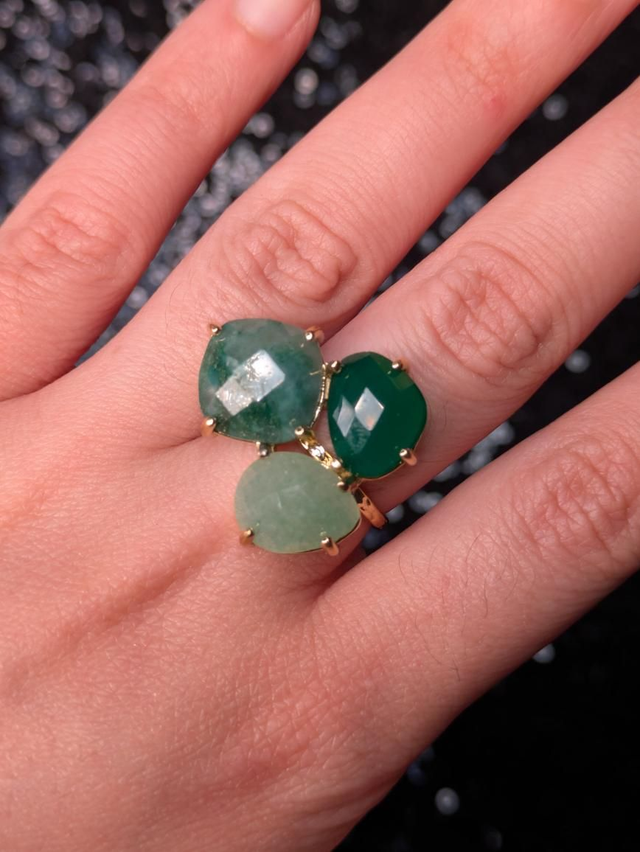 Bague triple agate mousse, aventurine 
