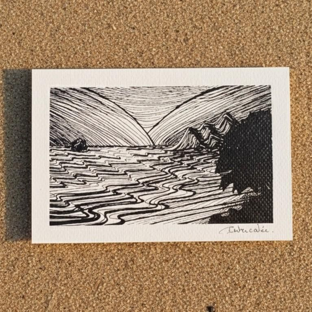 Encre - Coucher de soleil sur la plage du Diamant - reproduction 