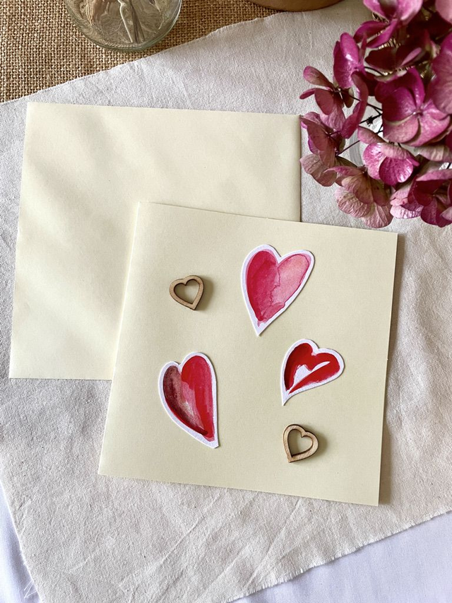 Carte mots d'amour décorée aquarelle fond beige (Grande)