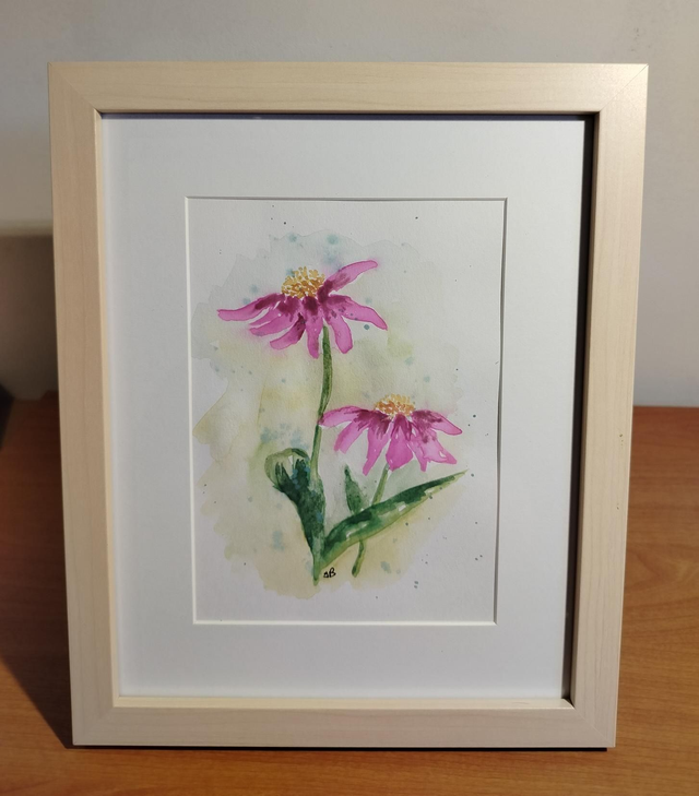 Aquarelle fait main fleurs roses