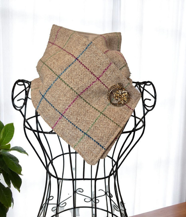 Beige Check Wool Cozy Wrap