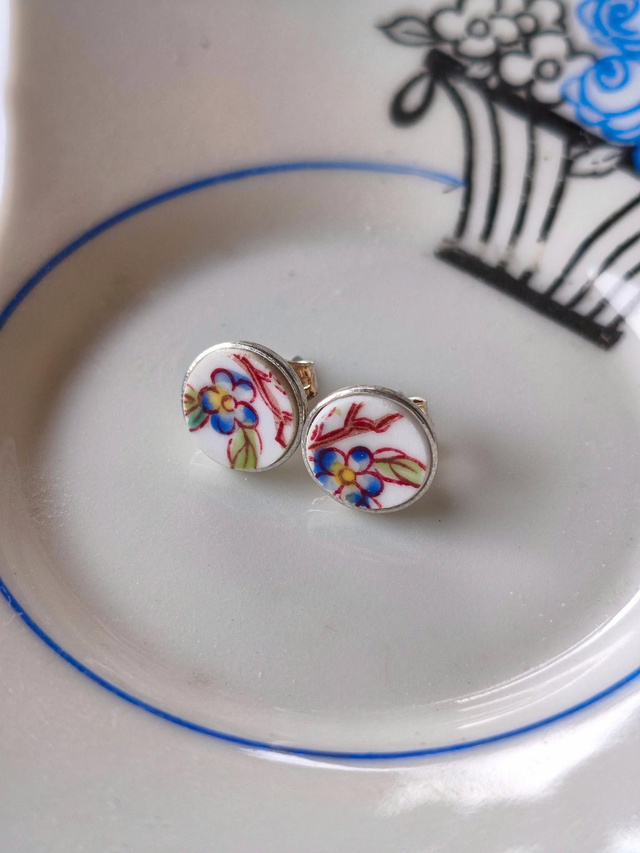 Boucles d&#039;oreilles puces rondes - porcelaine - Sarreguemines no.1