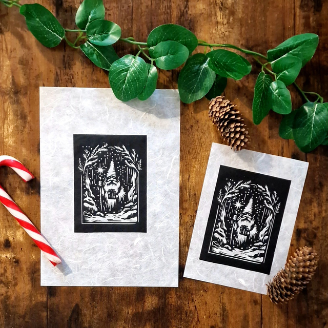 Linogravure - La Grotte du Gnome