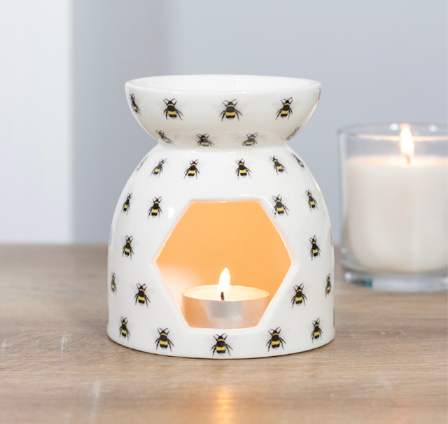 White Bee Wax Melt Burner – Ceramic Buzzy Bee Warmer | Nature Lover Gift