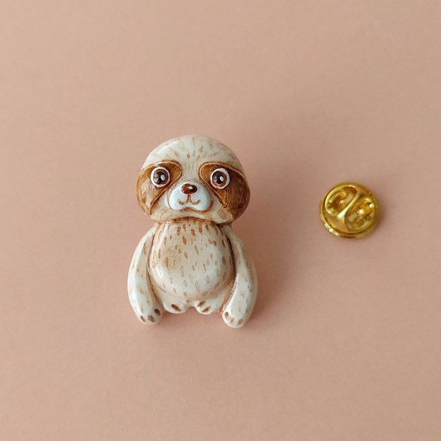 Fun sloth pin - Clay sloth pin - Cute sloth brooch - Air dry clay pin - Polymer clay jewelry sloth
