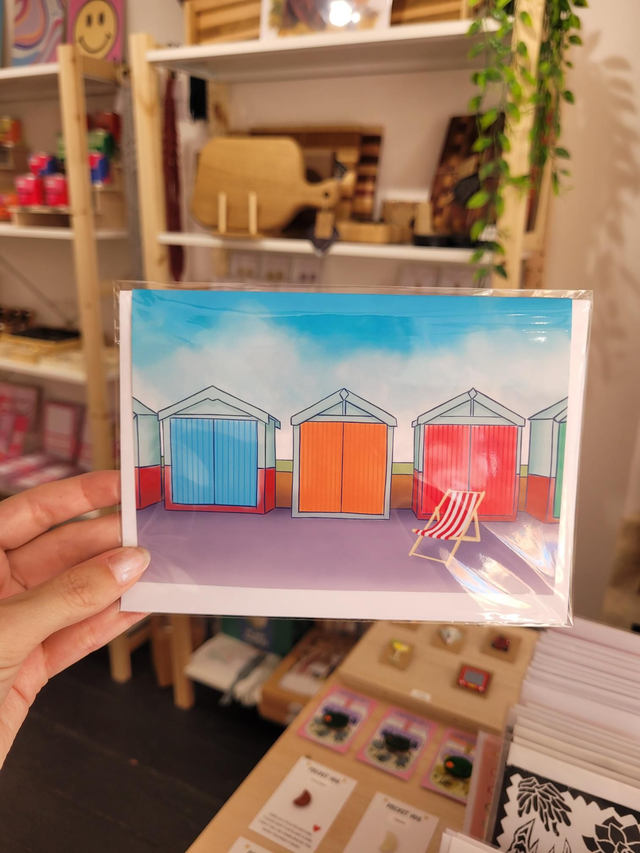 Beach Huts With Deckchair Greetings Card - NW-028