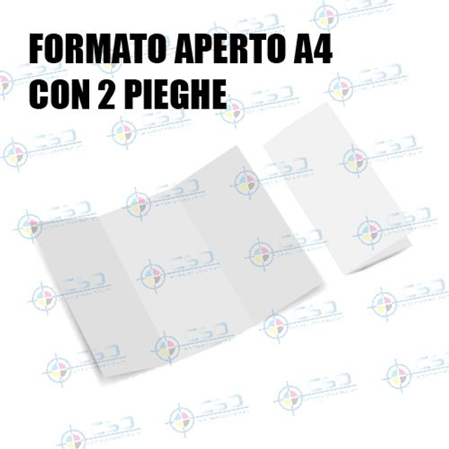 Pieghevoli (aperto A4 con due pieghe, a portafoglio) pronti in 8 giorni: stampa quadricromia fronte e retro carta patinata da 130 gr. (prezzo con IVA)