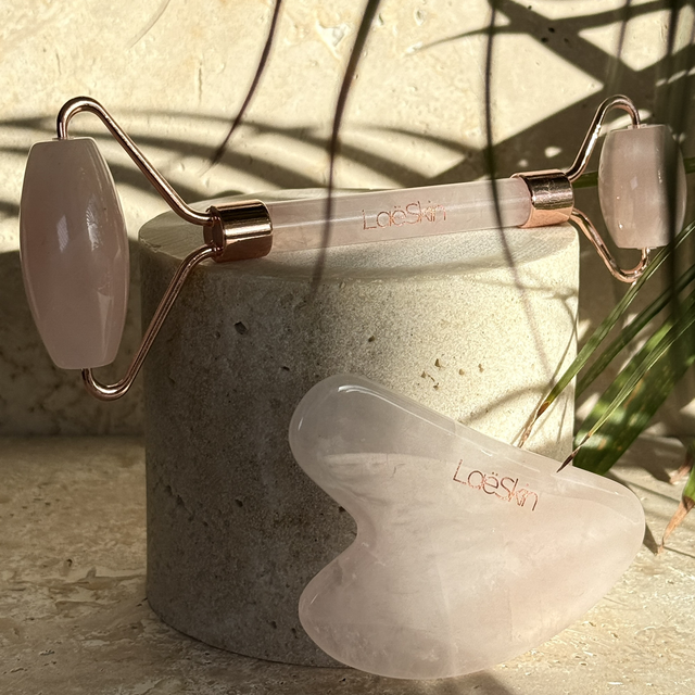 Set Roll-on + GuaSha Quartz Rose