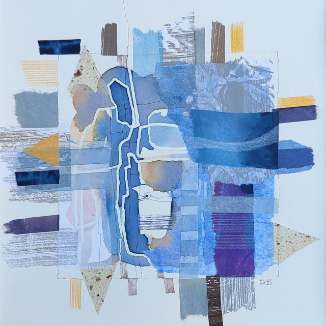 Kompozycja9, 30x30 (20x20 w świetle passe-partout) tech. mieszana 2023