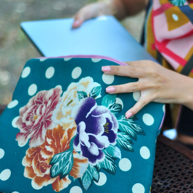 Housse Ordinateur 13 pouces - Vert - Lin et Coton