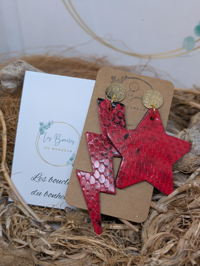 Boucles d&#039;oreilles Asymétrique rouge serpent nc052