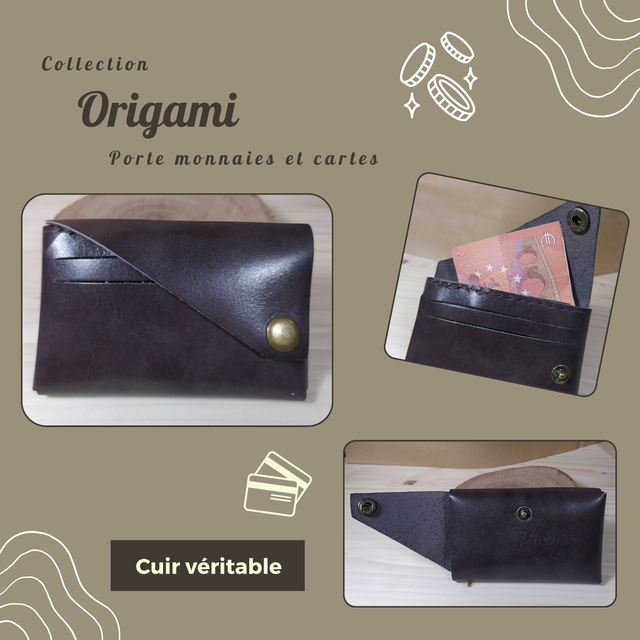 ORIGAMI porte monnaie/carte - Marron foncé