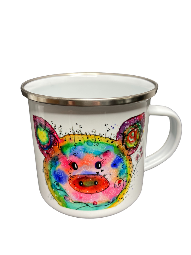 Emailletasse "Glücksschwein"