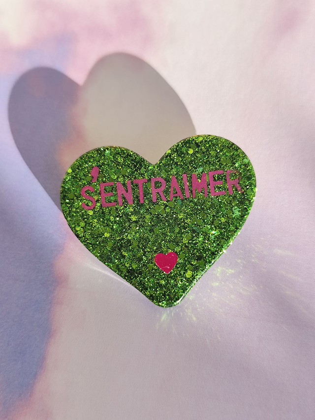 Broche cœur à paillettes - message : S&#039;ENTRAIMER