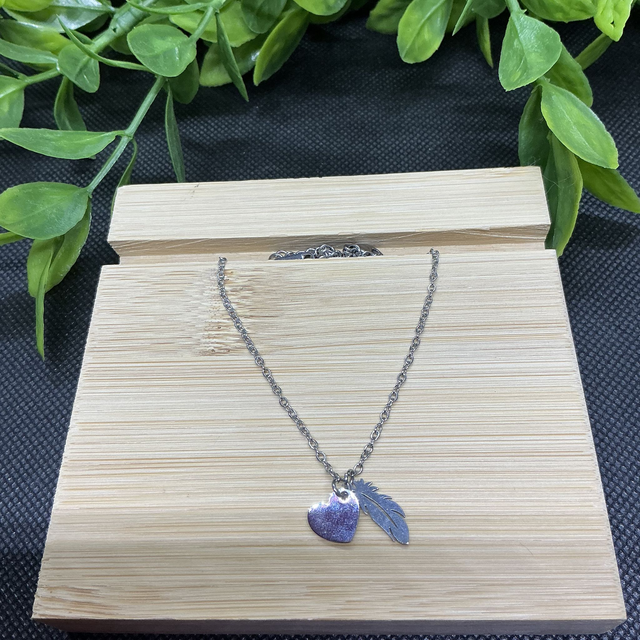 Collier Double Pendentif Cœur et Plume Acier Inoxydable - Romantique Bohème