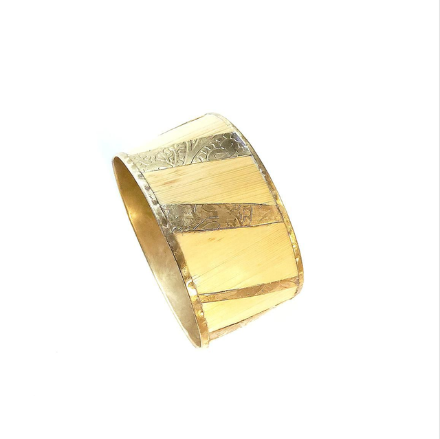 Manchette Artisanale en Paille de Lozère et Laiton Recyclé