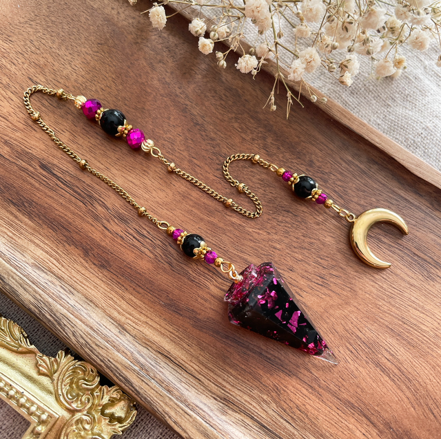 Pendule divinatoire obsidienne, modèle rose et corne