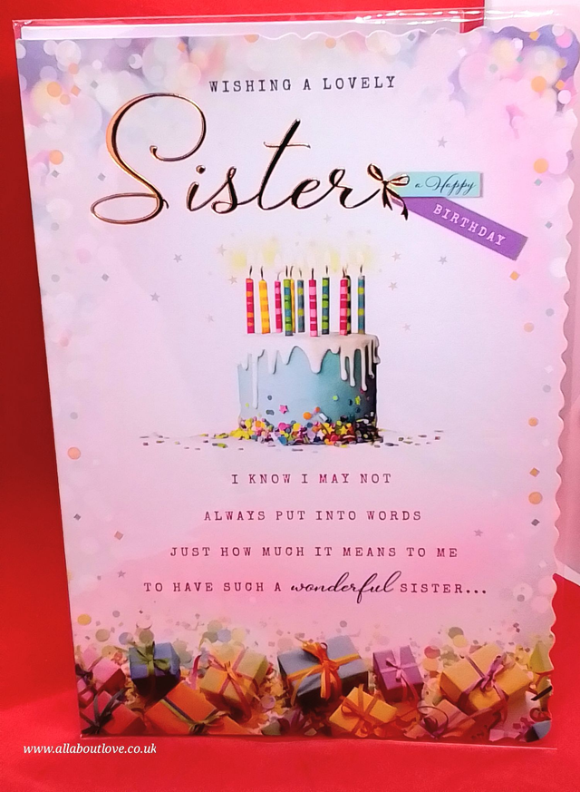 Sister Birthday Card  Foil Lettering Cake and Candle Design 
