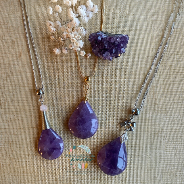 Collier en améthyste et quartz rose 