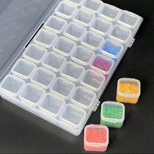 Boîte de Rangement Plastique (28 Pots) Diamond Painting Boîte à Bijoux, Broderie -Transparent -1 Boîte