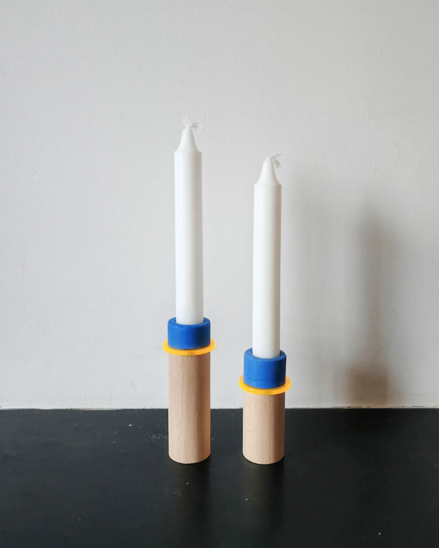 Bougeoirs - Bleu et jaune fluo