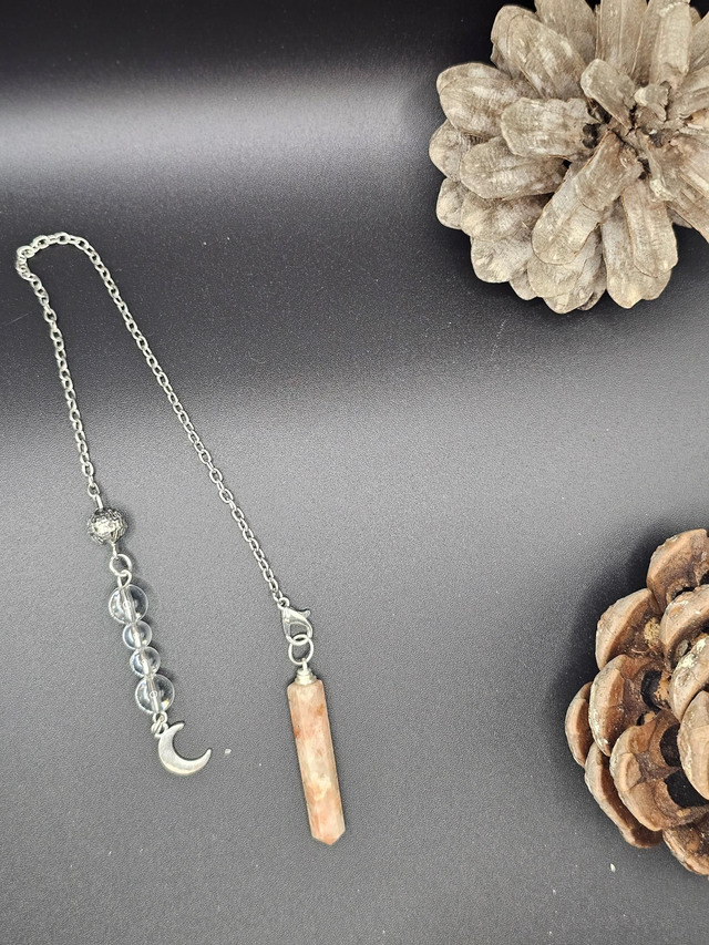 Pendule pierre de soleil + cristal de roche