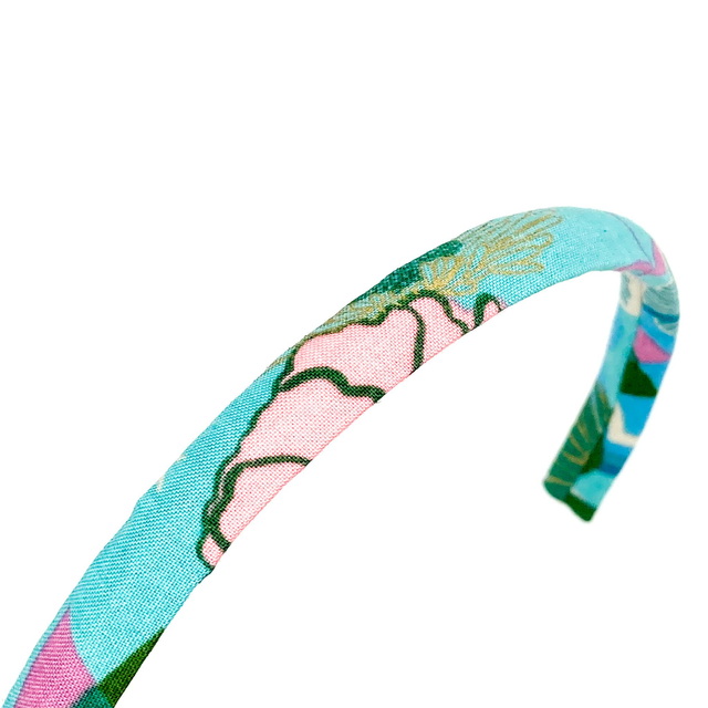 Narrow Alice Band - Turquoise Metallic Gold Floral