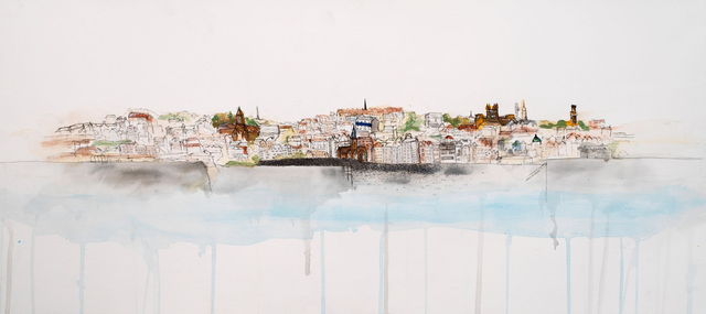 Guernsey Seafront - print of mixed media piece by Genevieve Swainston