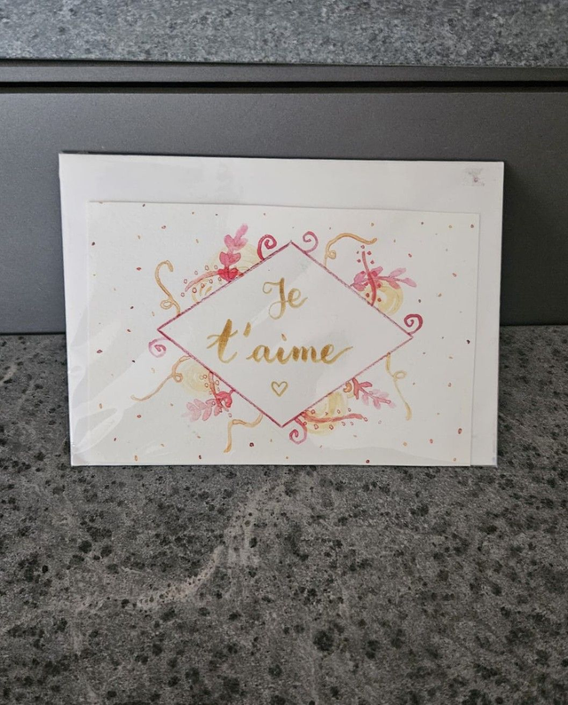 Carte postale aquarelle originale "Je t'aime"