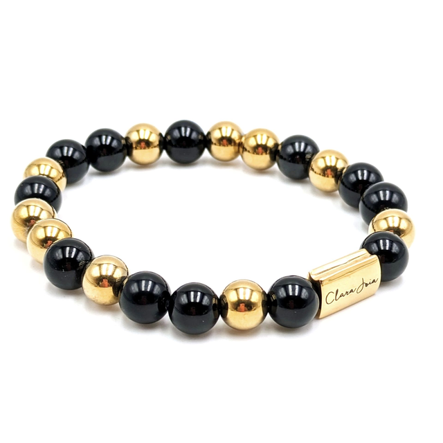 Bracelet Clara Joia Onyx Acier Doré
