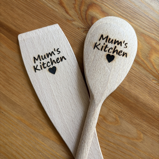 “Mum’s Kitchen” Laser Engraved Wooden Spoon &amp; Spatula Set