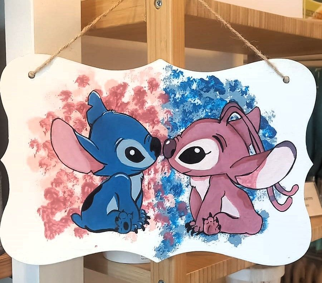 Targa in Legno 'Stitch &amp; Angel'