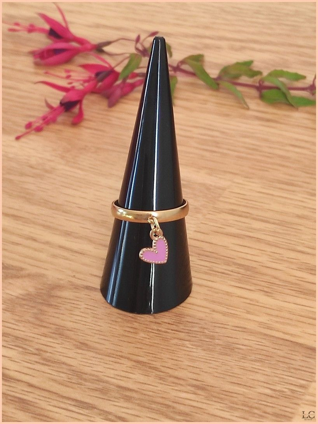 Bague réglable 3mm, acier inoxyable doré, avec breloque