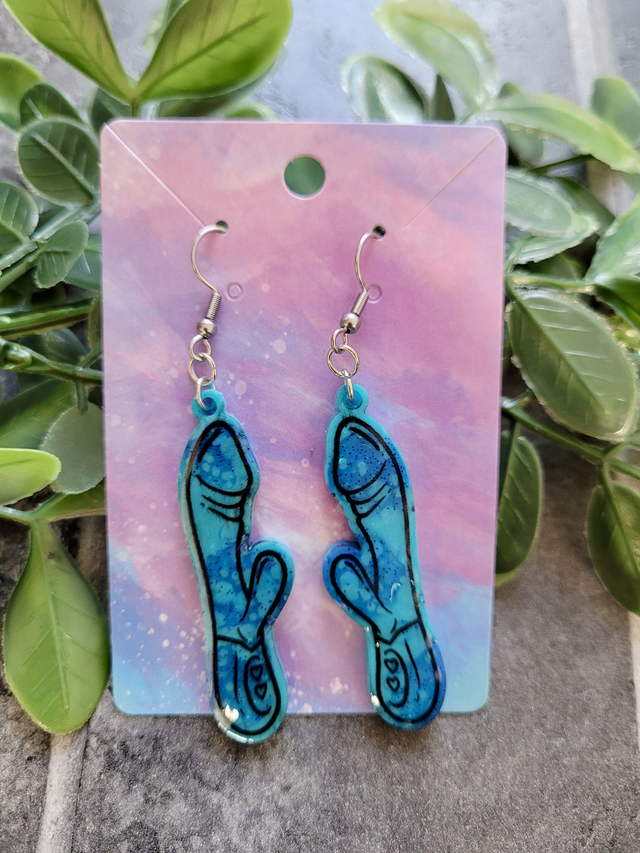 Earrings | Blue Glitter Tie-Dye Swirl  Glitter Rabbit Vibrator Earrings | Stainless Steel Hooks